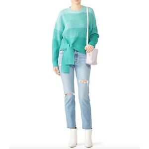 Parker Hampton Teal Striped Color Block Tie Front Wool Blend Sweater Size Large